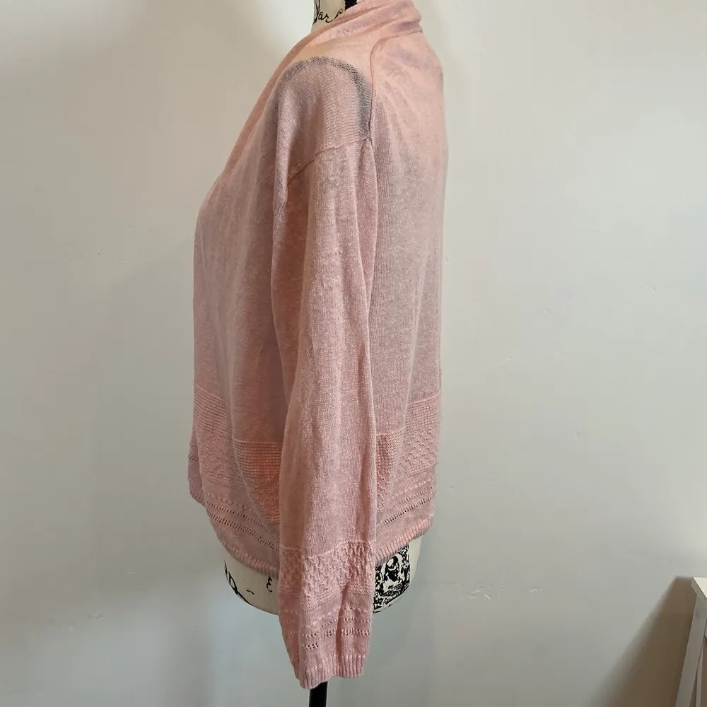 Nanette Lepore 100% Linen Cardigan Open Knit Lightweight‎ Pink Sweater Sz L - Image 5