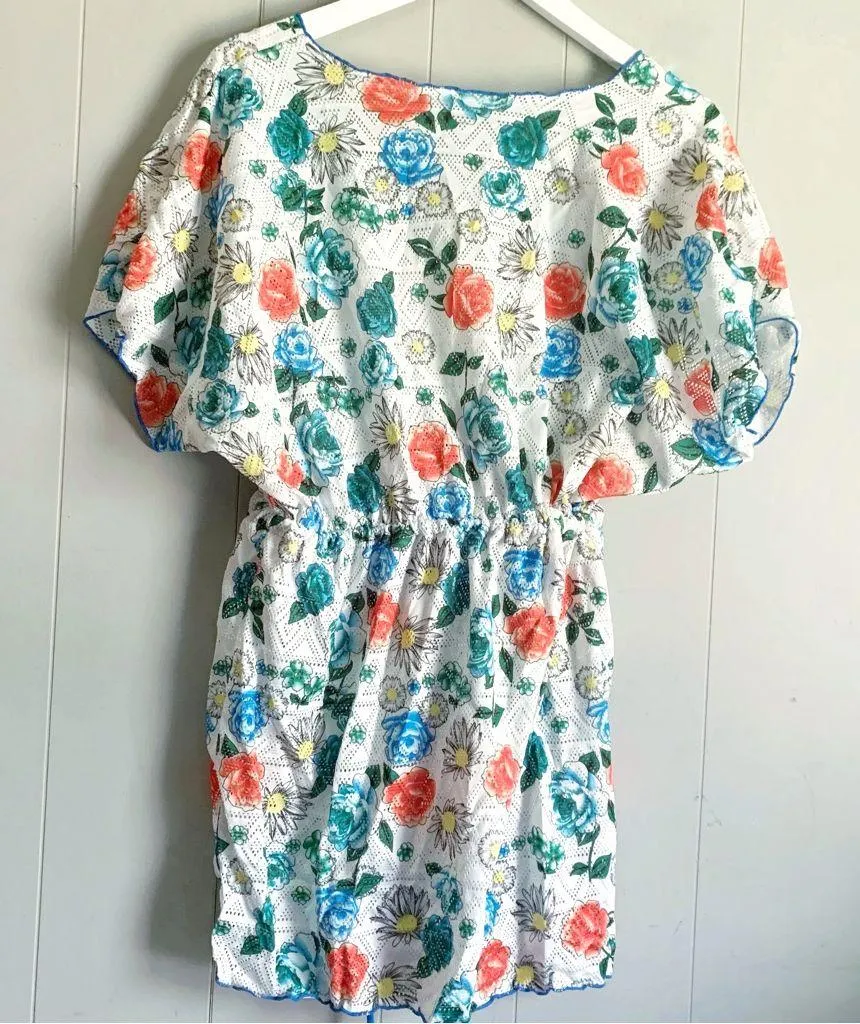 MM BOUTIQUE Gorgeous Floral Beach Swim Cover Up Size Small Blue - Image 2