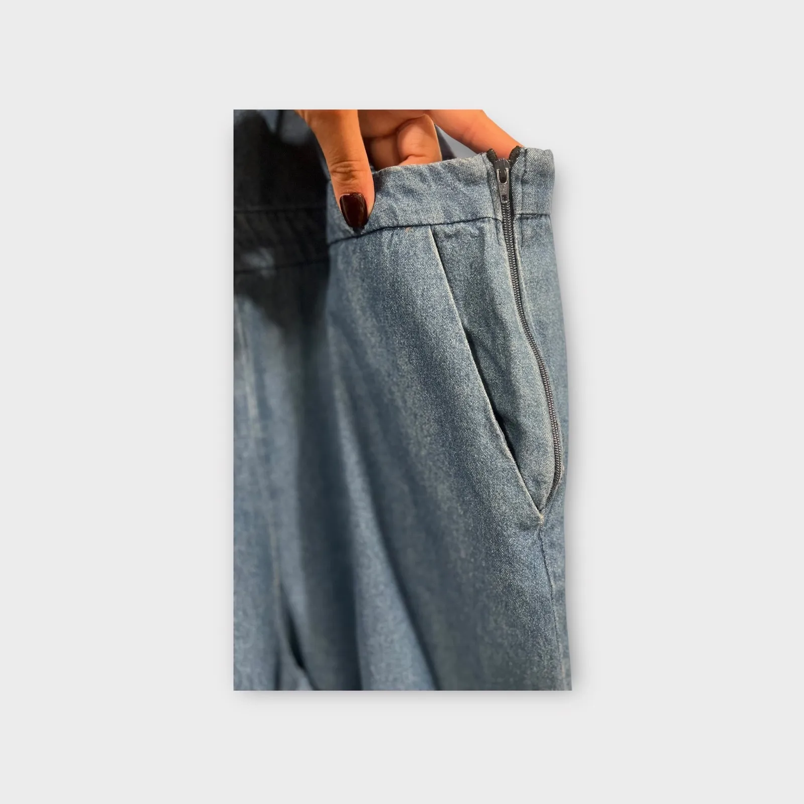 Women’s Boho Bib Chambray Cotton Wide-Leg Overalls Jumpsuit XL - Image 7