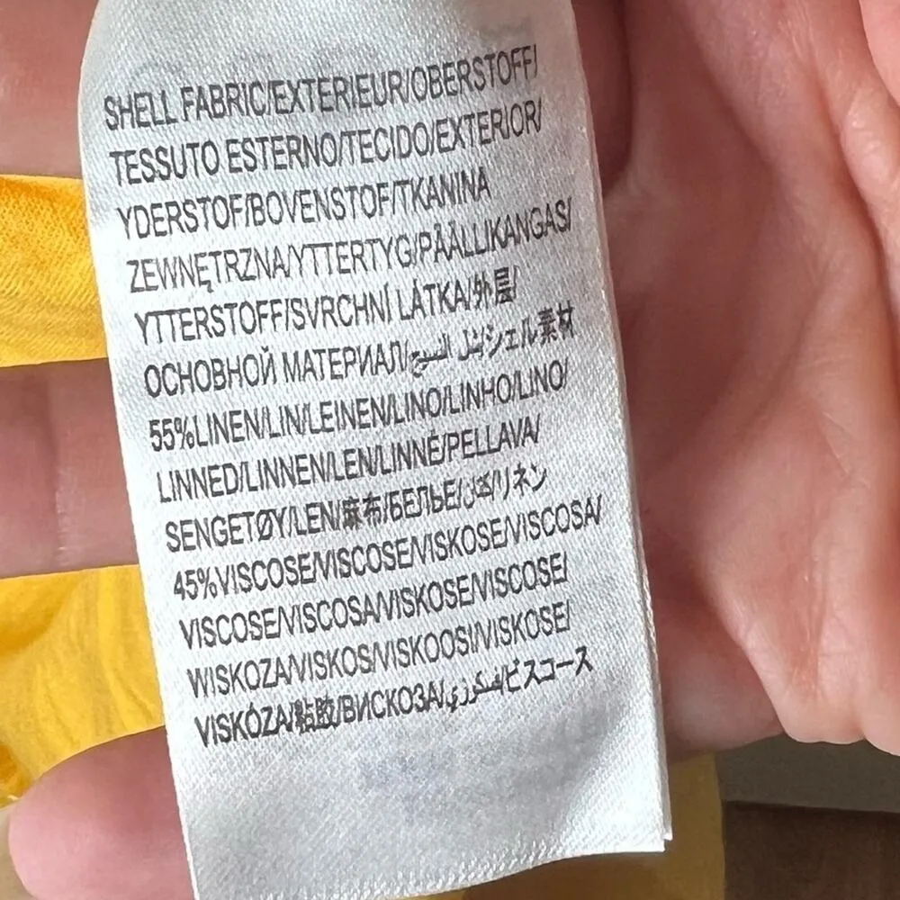 Linen Blend Yellow Off The Shoulder Cut Out Short Sleeve Midi Dress XS - Image 14