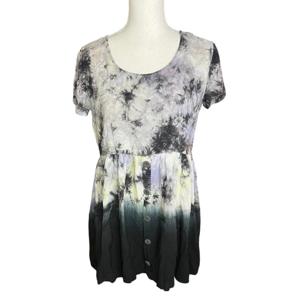 Evil twin Tie dye shirt dress boho chic 90s whimsigoth grunge festival mini Black Size M - Image 2
