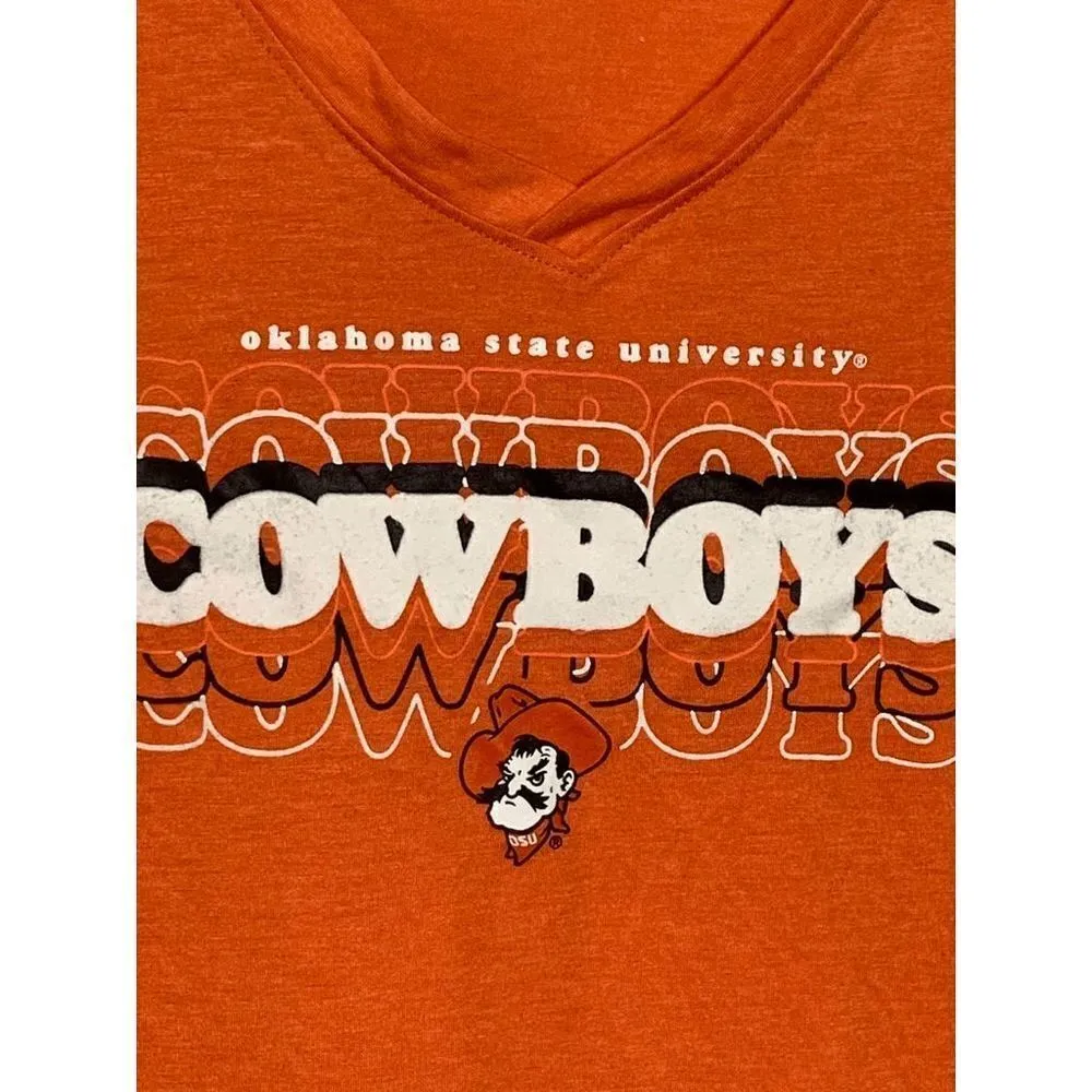 Russell Womens Oklahoma State Cowboys Wordmark V-Neck T-Shirt Orange Size Medium - Image 2