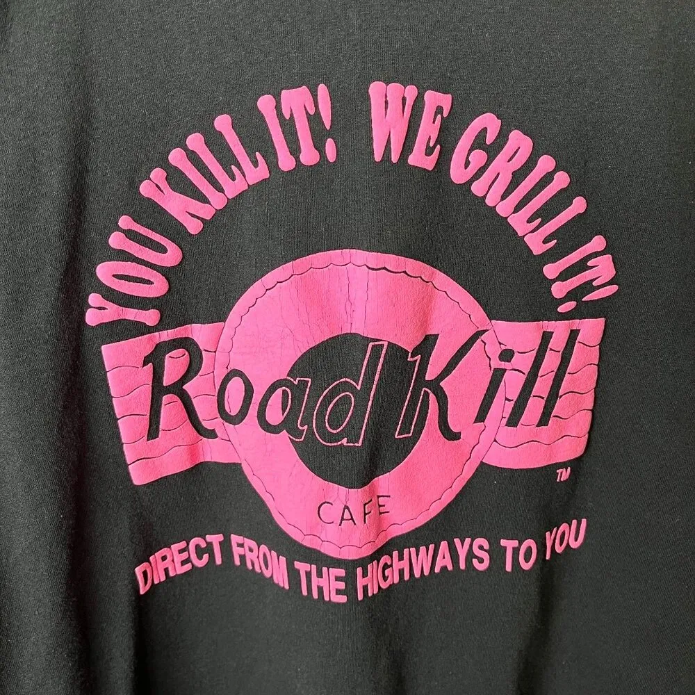1990s Roadkill Cafe Single Stitch Tee M Funny Menu Graphic Black USA Unisex Fit Size M - Image 5