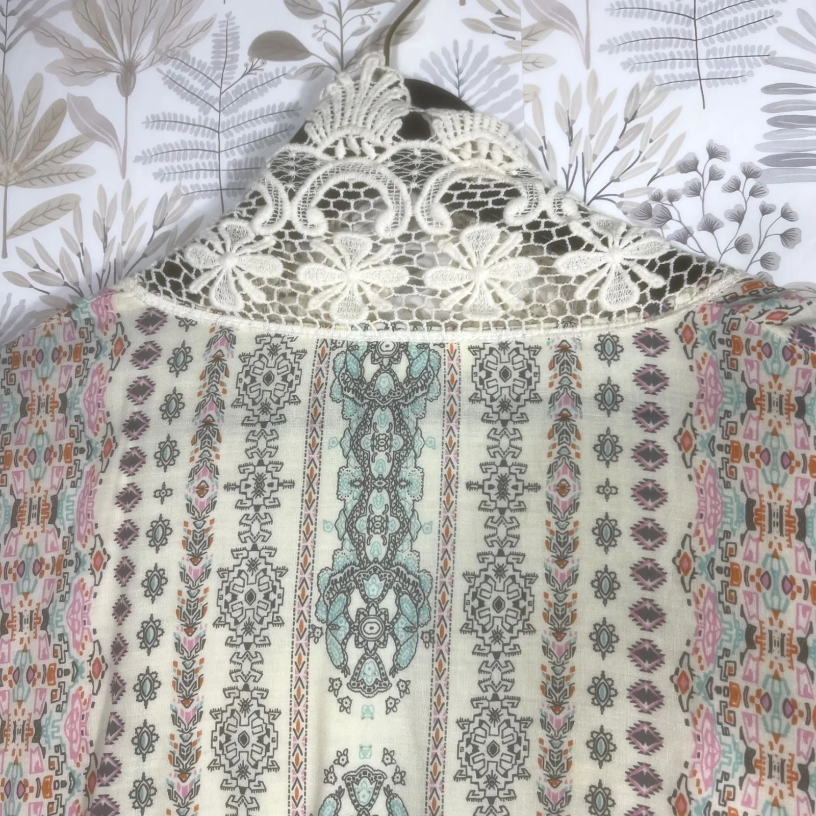 Umgee USA Boho Kimono Cardigan S/M Crochet Lace Trim Open Front Boho Cottagecore - Image 10