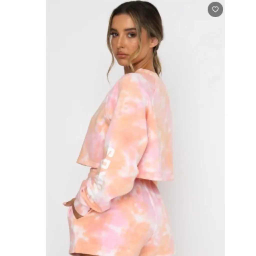 White Fox Cali Babe Cropped Sweater & Biker Short SET, Pink Sunset | Size Small - Image 2