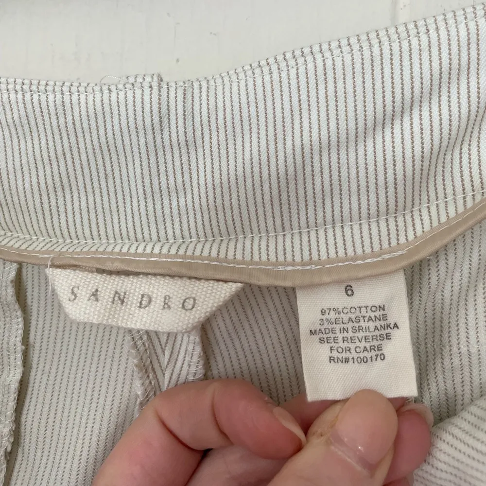 Sandro Beige Tan Pinstripe Twill Chino Bermuda Shorts ~ Women’s Size 6 - Image 4