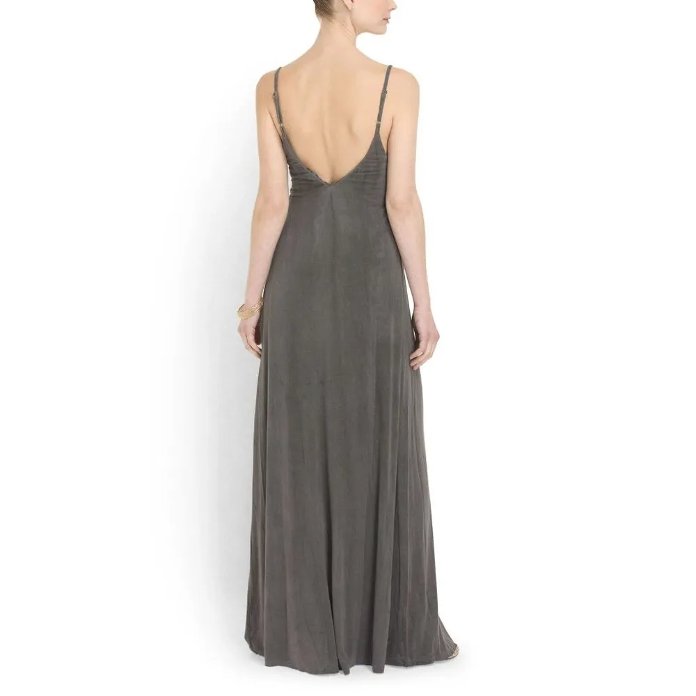 NWT Gypsy 05 Sand Gray Deep V Bamboo Side Strap Detail Maxi Dress S $187 - Image 3