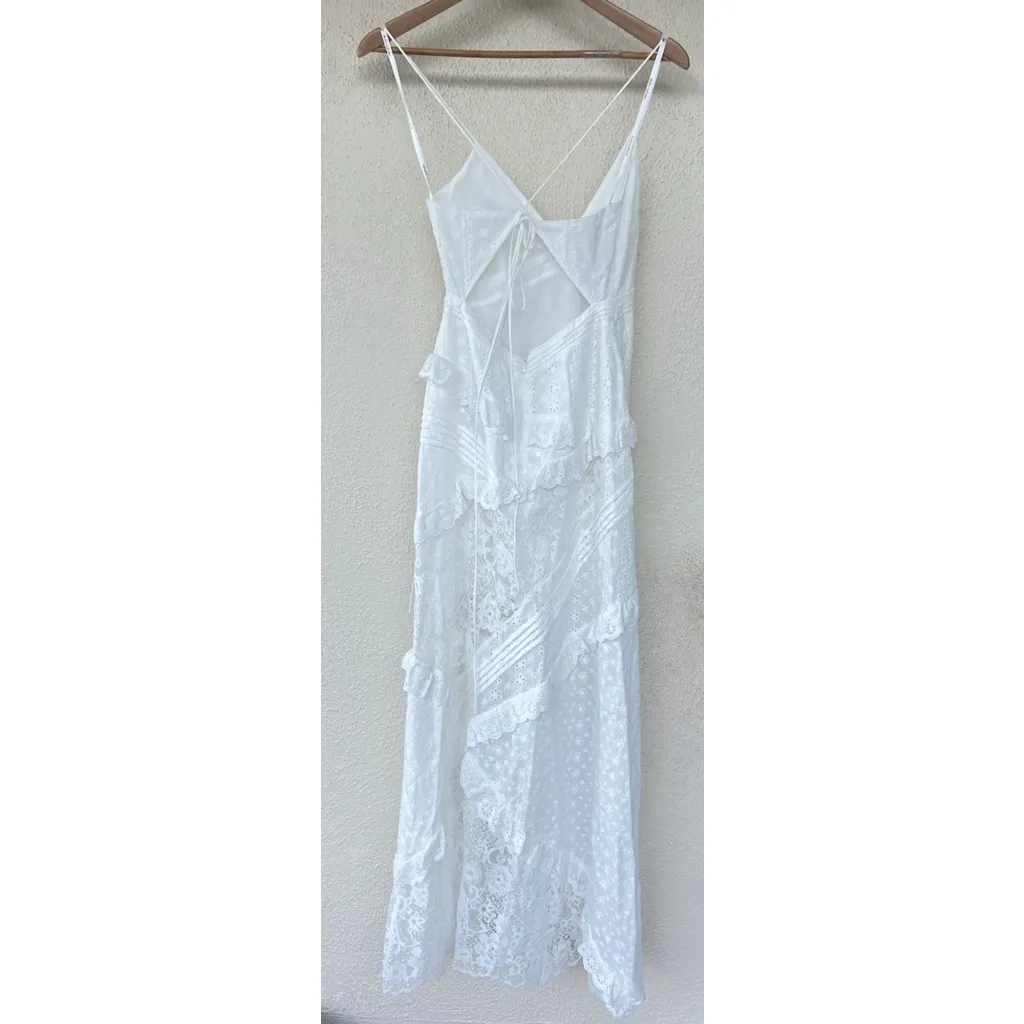 For Love And Lemons Rosalyn Maxi Dress White Sheer Eyelet Asymmetrical Patchwork Size XS - Image 8