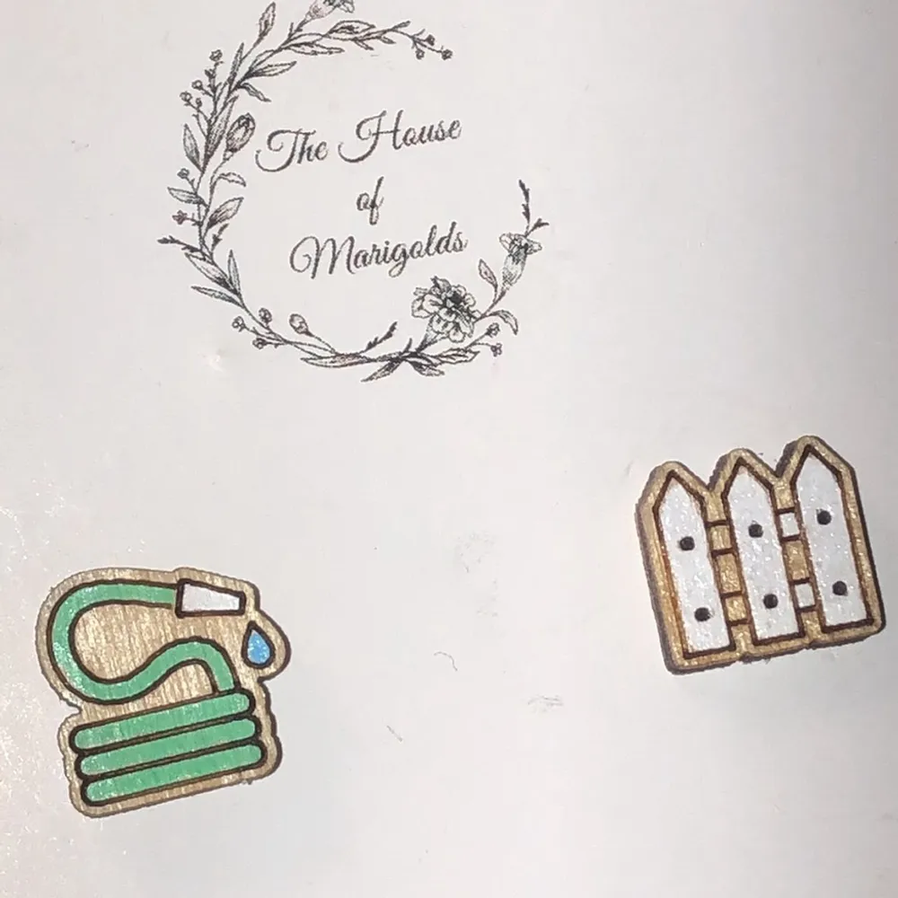 Plant Garden Water Hose Fence Spring Wooden Hand Painted Boho Earrings - Image 2