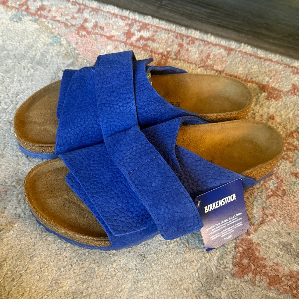 Birkenstock Royal Blue Textured Slides W 11 M9 Kyoto Nubuck-Suede Leather - Image 6