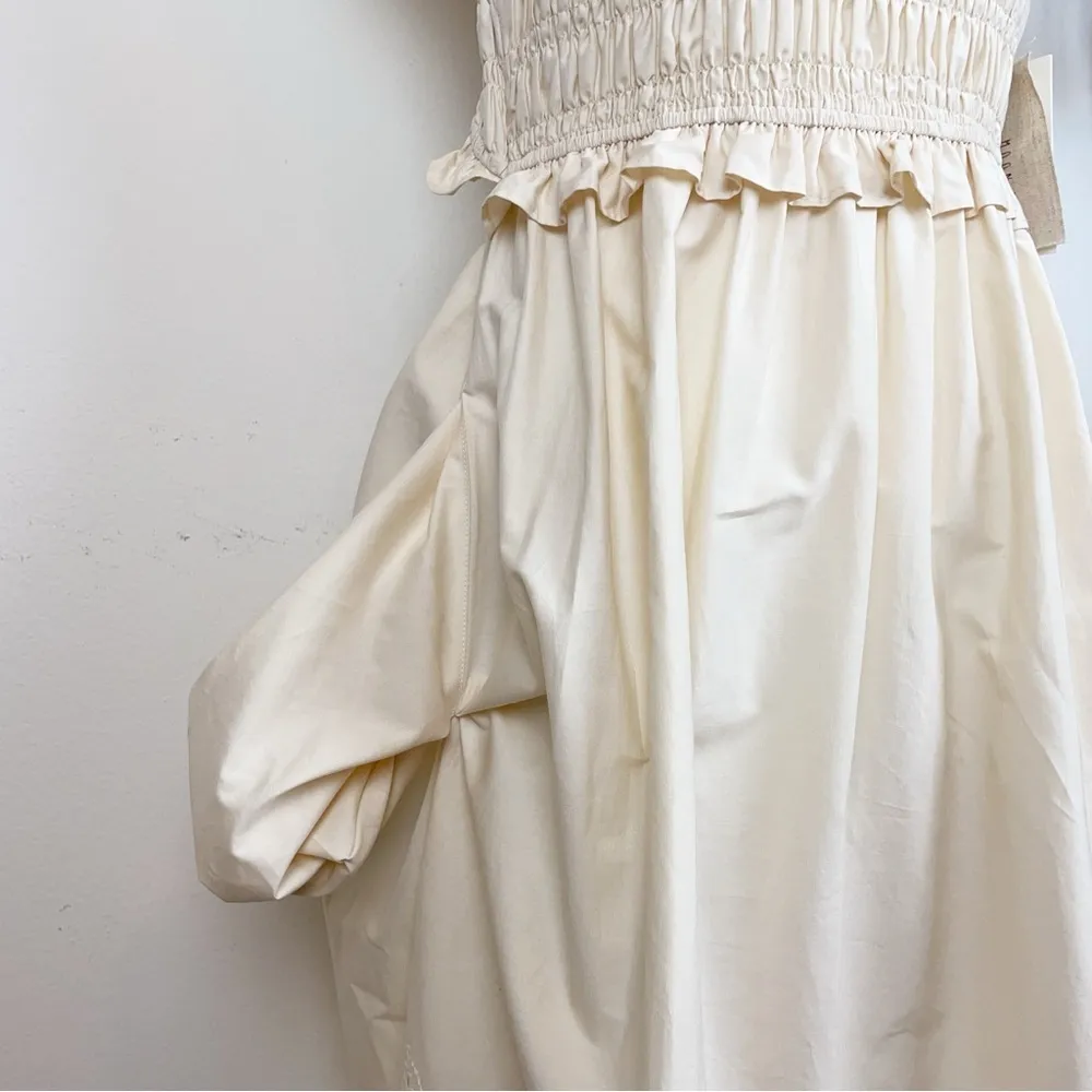 Moon River Ruffled Smocked Eyelet Midi Dress in Cream - Image 7