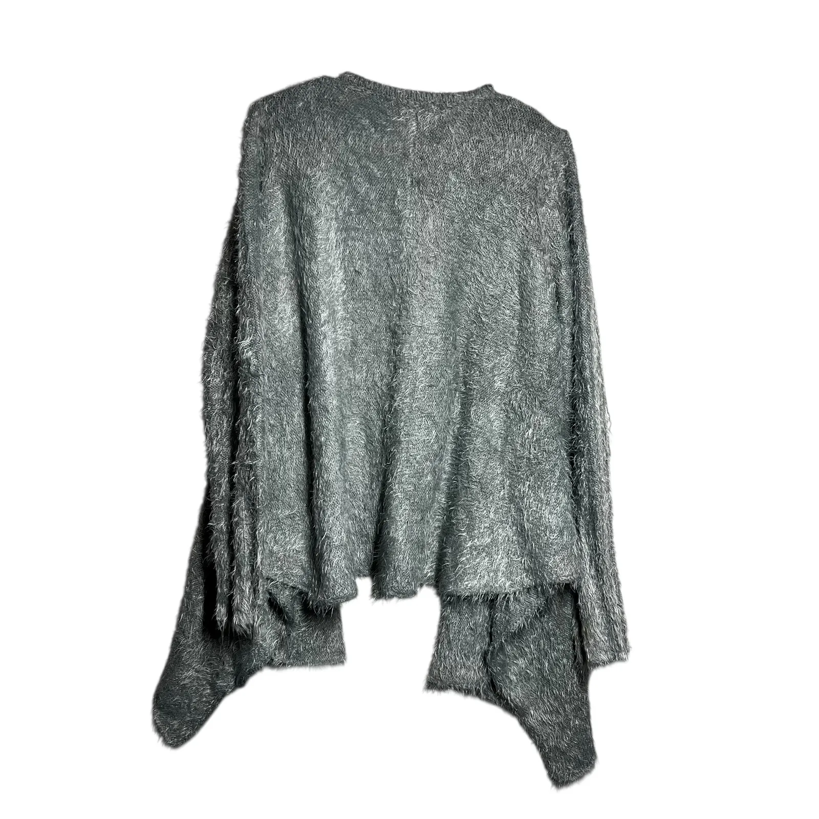 Hem & Thread Grey Fuzzy Cardigan Open Front Waterfall Style M L - Image 4
