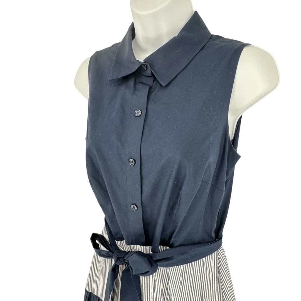 Jessica Howard Navy Stripe Sleeveless Collared Belted Office Midi Dress Size 6 - Image 2