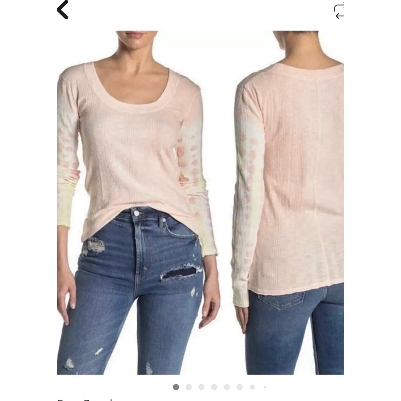 We The Free Long Sleeve Thermal Tie Dye Shirt Peach Yellow Women's Medium - Image 2