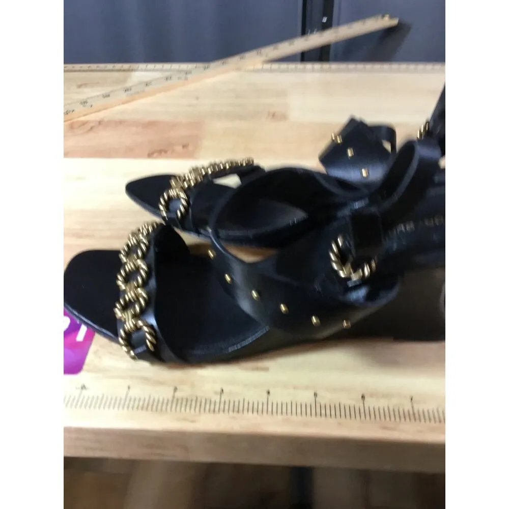 Tory Burch Women's 11M Black Genuine Leather Buckle Plaque Wedge Sandal - Image 4