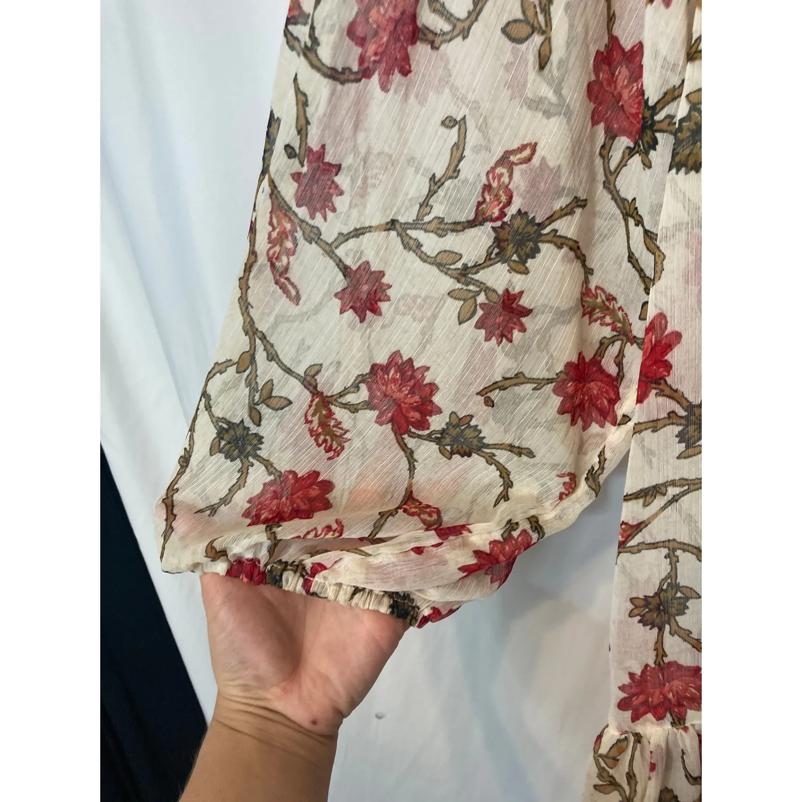 Free People Keeping Up with Kara Ivory Floral Long Sleeve Tunic Dress Blouse Top - Image 6