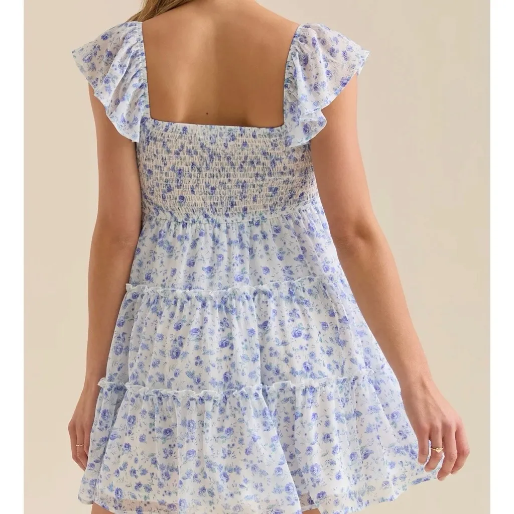 NEW Altar’d State Blue and White Floral Mini Dress Size Medium NWT - Image 4