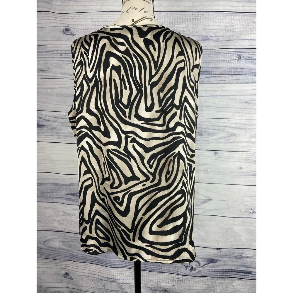 Chicos 2 Sleeveless Blouse Women L Zebra Pleat Scoop Cami Layer Stretch Career - Image 3