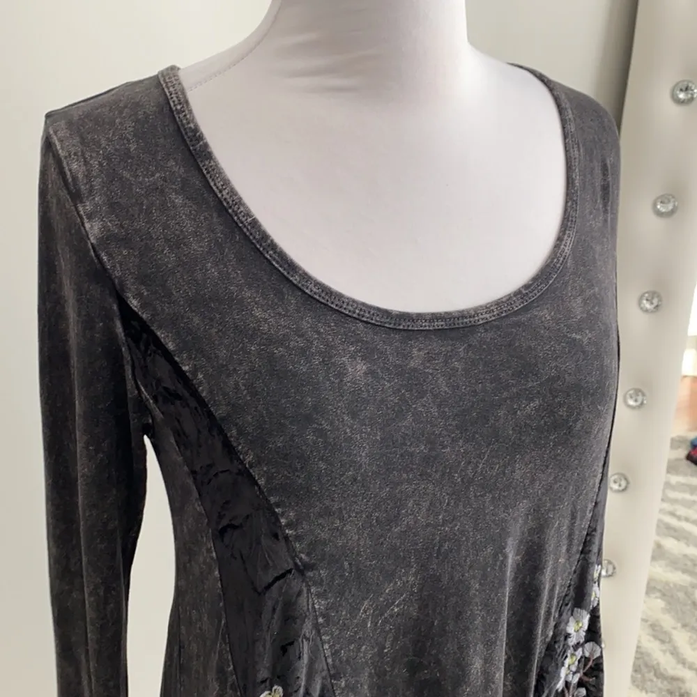 T Party Black Mineral Wash Velvet Embroidered Tunic - Image 5