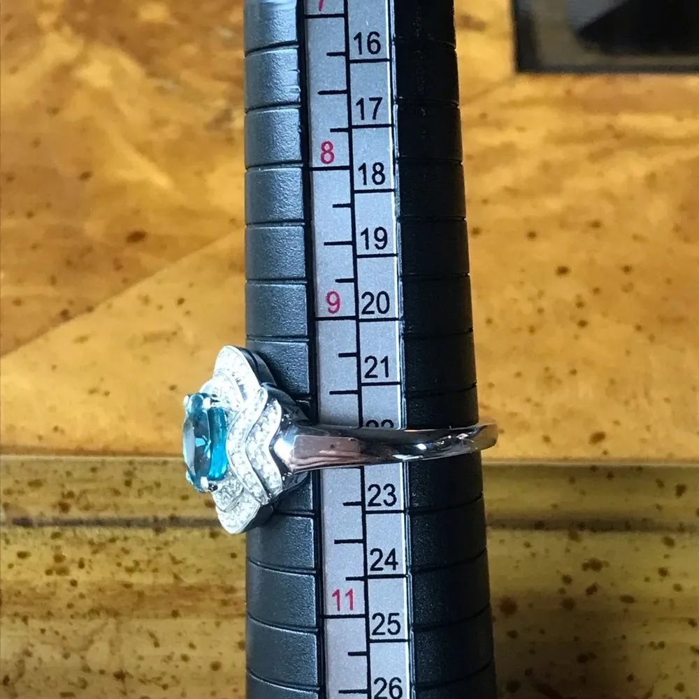 Natural Blue Zircon Moissanite Sterling Silver Ring Size 10 - Image 4