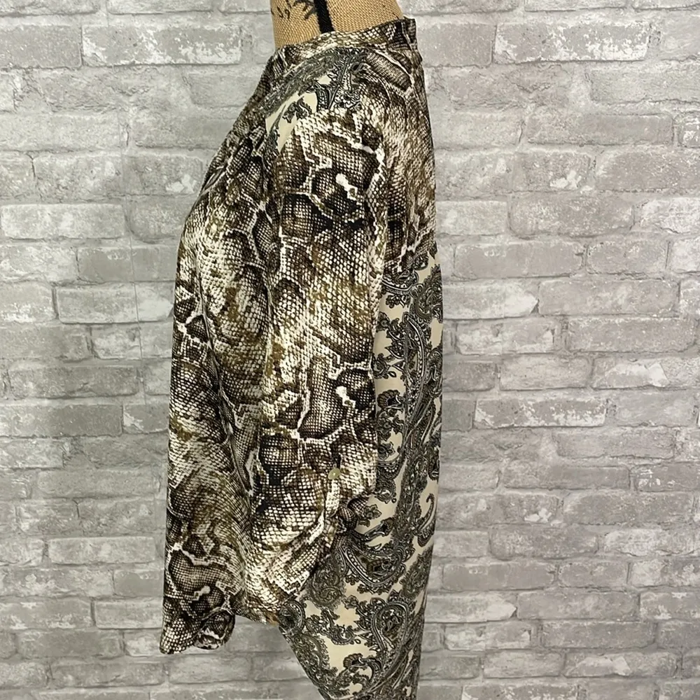 Figueroa & Flower Snake Paisley Print Mix Media Button Down Blouse Black - Image 3