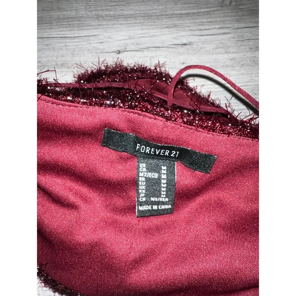 Forever 21 maroon dark red crop top fuzzy tinsel style shirt - Image 3