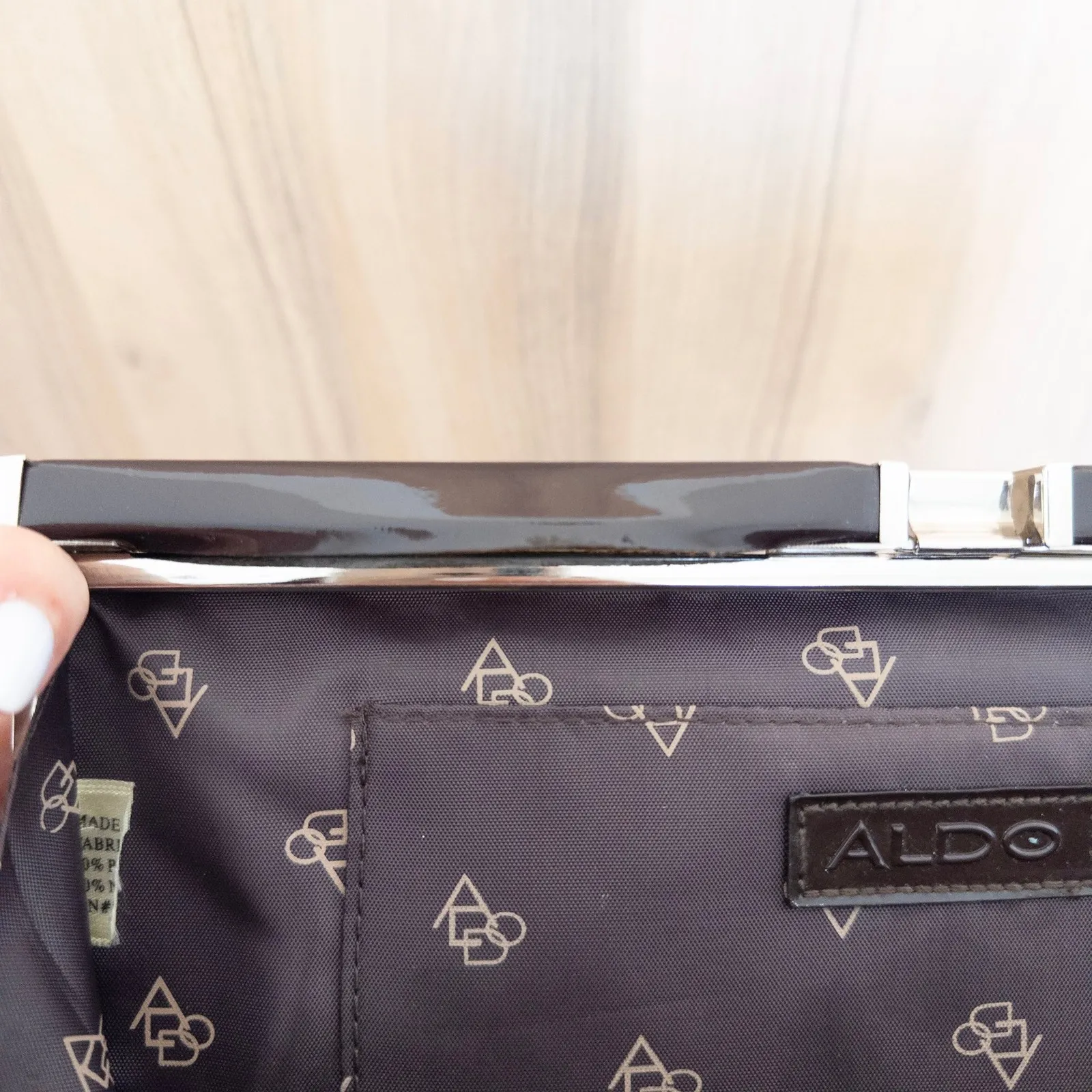 Y2K Aldo Patent Glossy Dark Brown Clutch Bag Minimalist Chic Glam Cocktail Party - Image 7