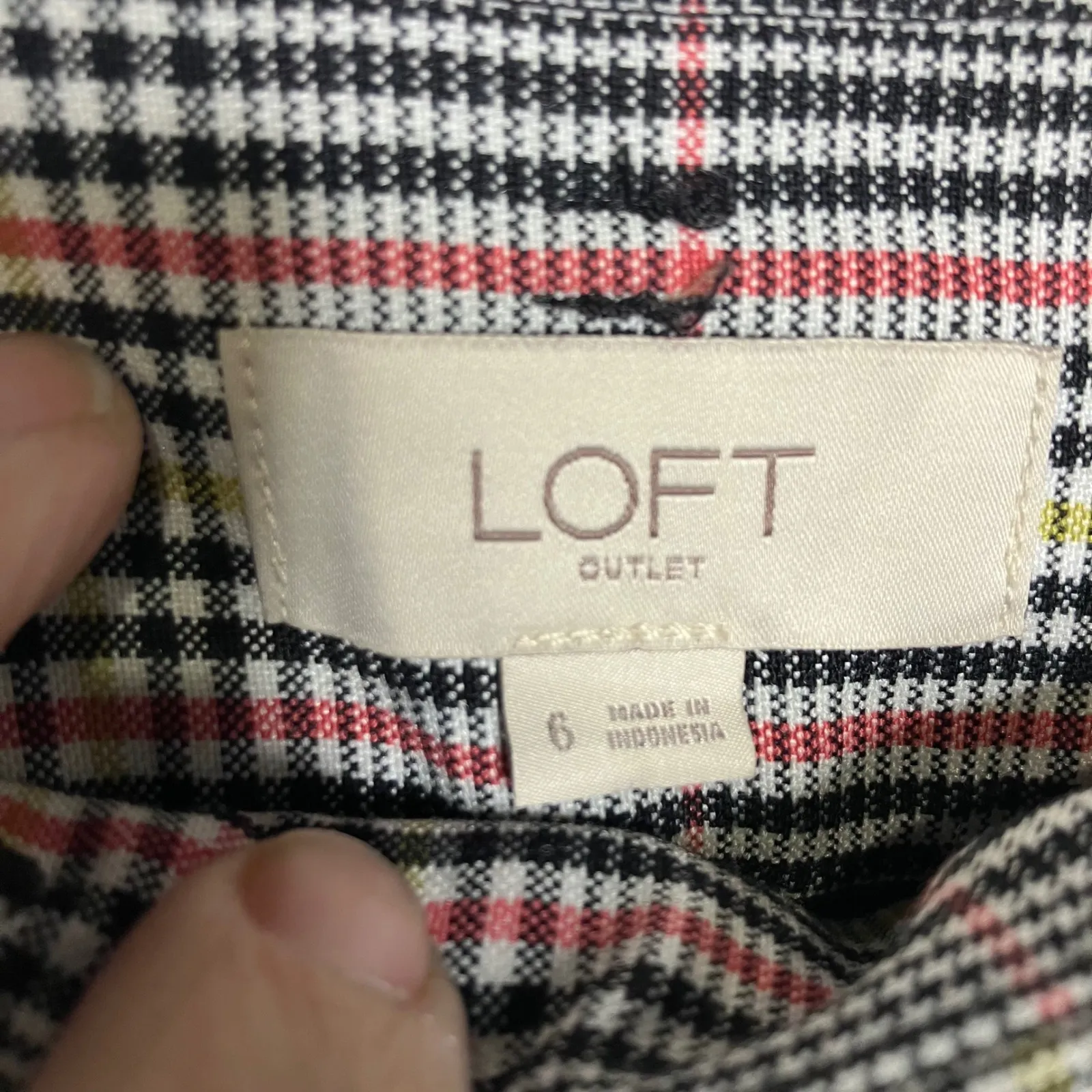 Loft outlet plaid belted straiht leg pants black white women size 6 professional - Image 3