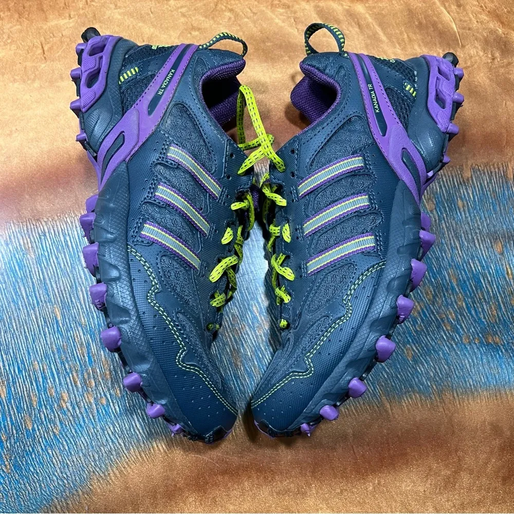 Adidas Kanadia TR Trail running shoes purple gray yellow size 8 - Image 2