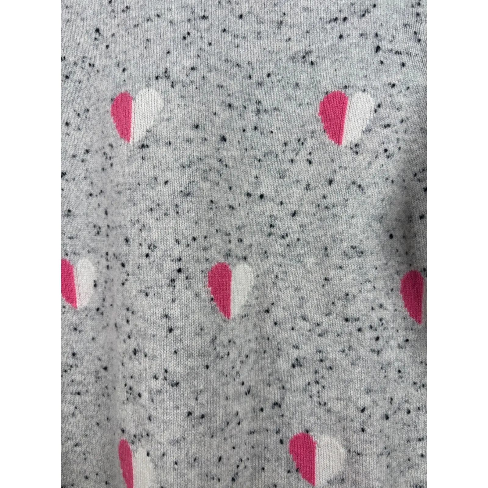 Talbots Medium Gray 100% Cashmere Pink Heart Print Crewneck Sweater Speckled‎ - Image 6
