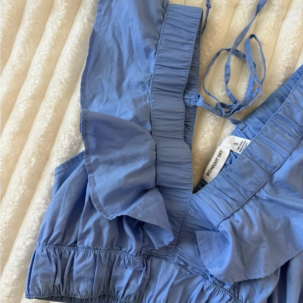 Midnight Sky Blue Ruffled Crop Top - Image 2