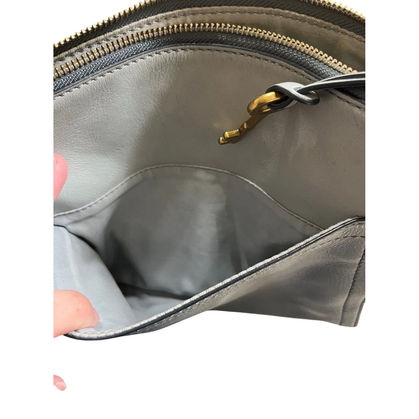 Fossil Gray Leather Crossbody Bag Logo Key - Image 5