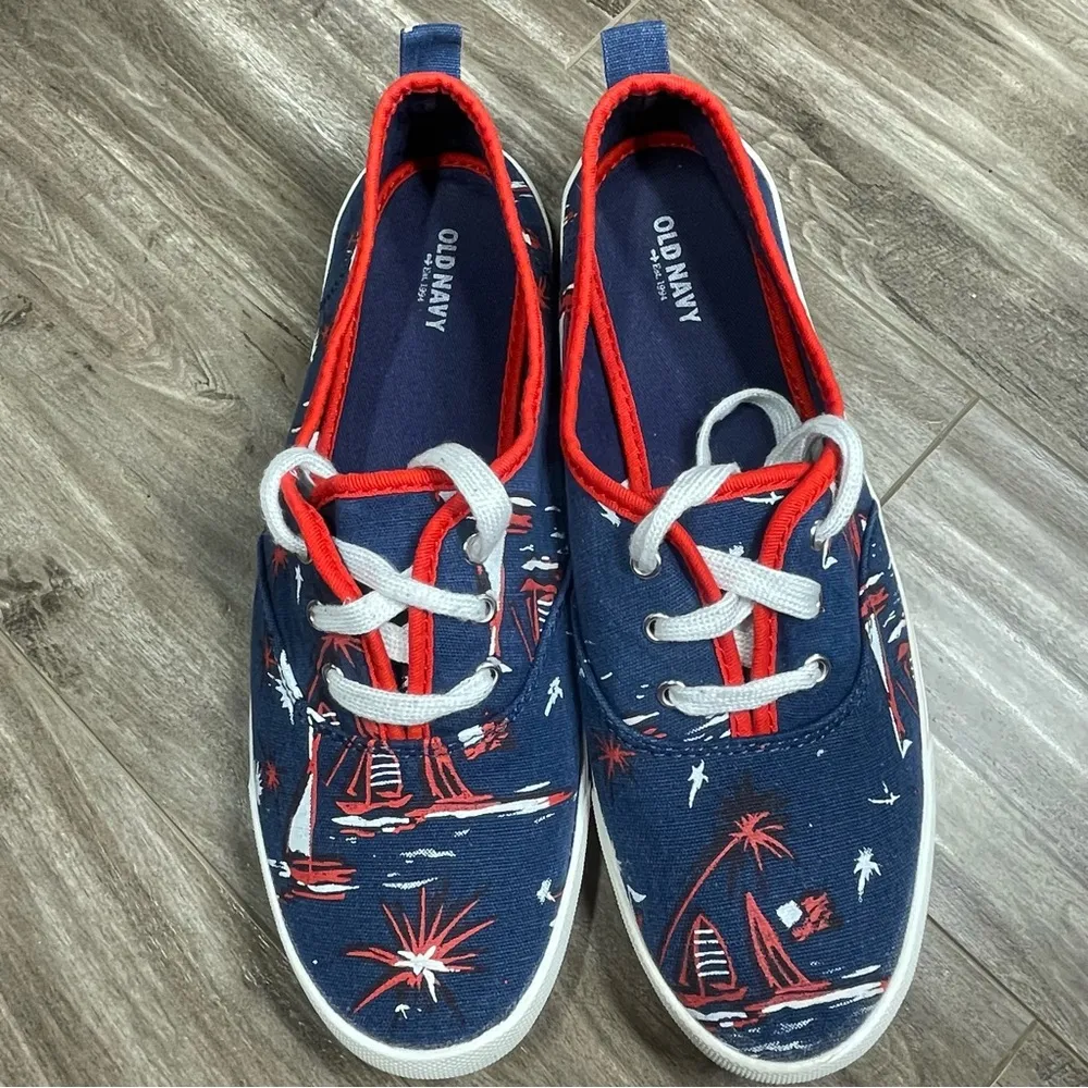 Womens Old Navy Red White & Blue Fireworks Nautical Canvas Sneakers Shoes Size 8 - Image 7