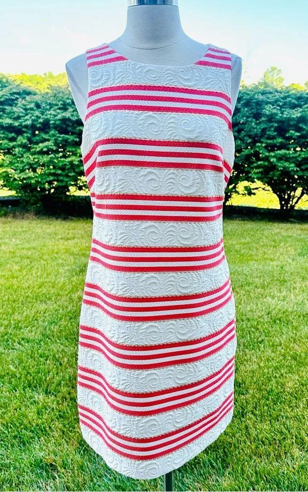 Vince Camuto Stripe Jacquard Dress in Coral White & Gold - Image 8