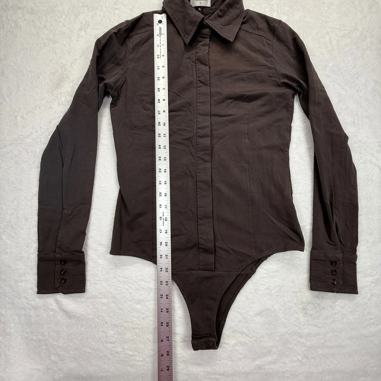 Sutherland BodySuit Stretch Body Blouse Button Down Shirt Brown‎ Size S Brown - Image 3