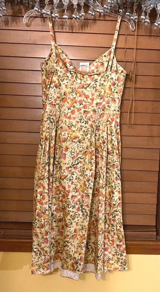 NWT $850  Vintage Yellow Floral Tasseled Dress 38 - Image 4
