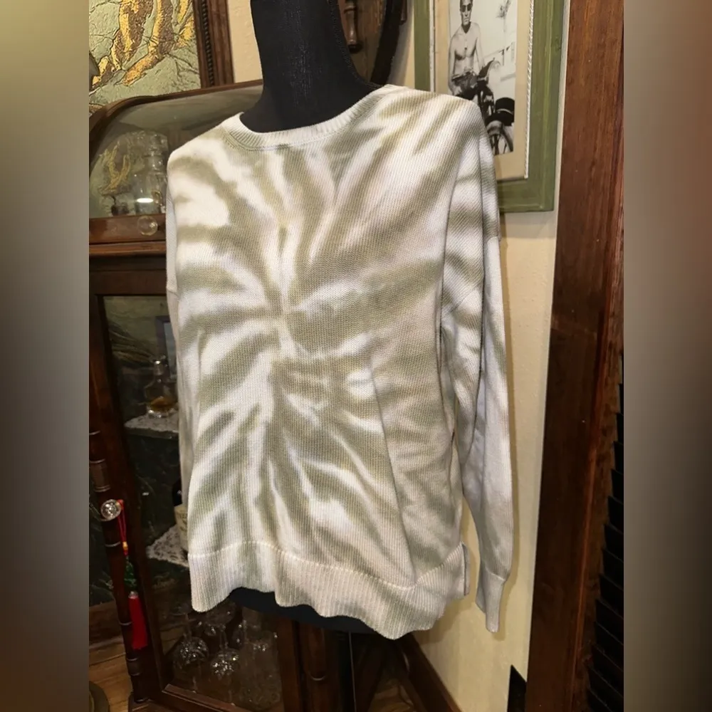 Design History Tie Dye Thermal Long Sleeve Sweater Green XL - Image 3