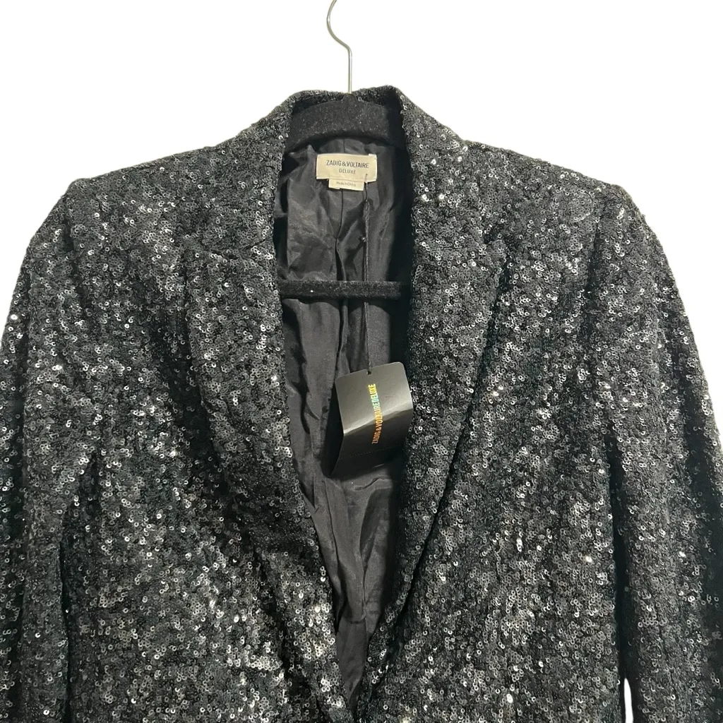 NEW NWT Zadig & Voltaire Virginie Sequins Deluxe Blazer Jacket In Black - Image 4