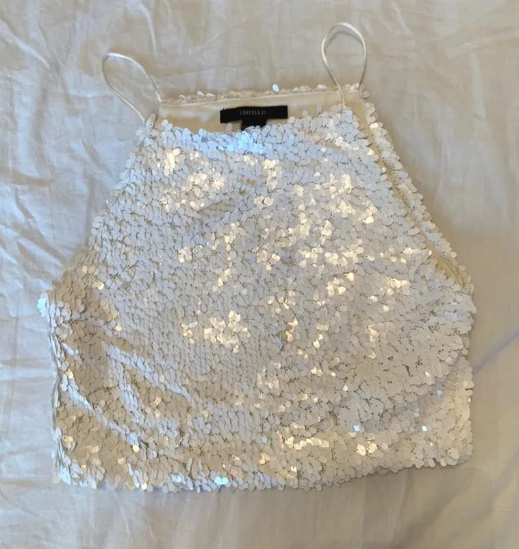 Forever 21 White Sequin Top - Image 4