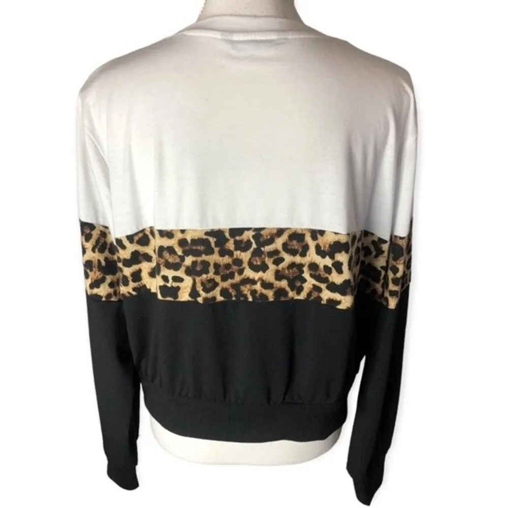 SHEIN Curve Plus Leopard Panel Colorblock Long Sleeve Pullover Sweater - Image 3
