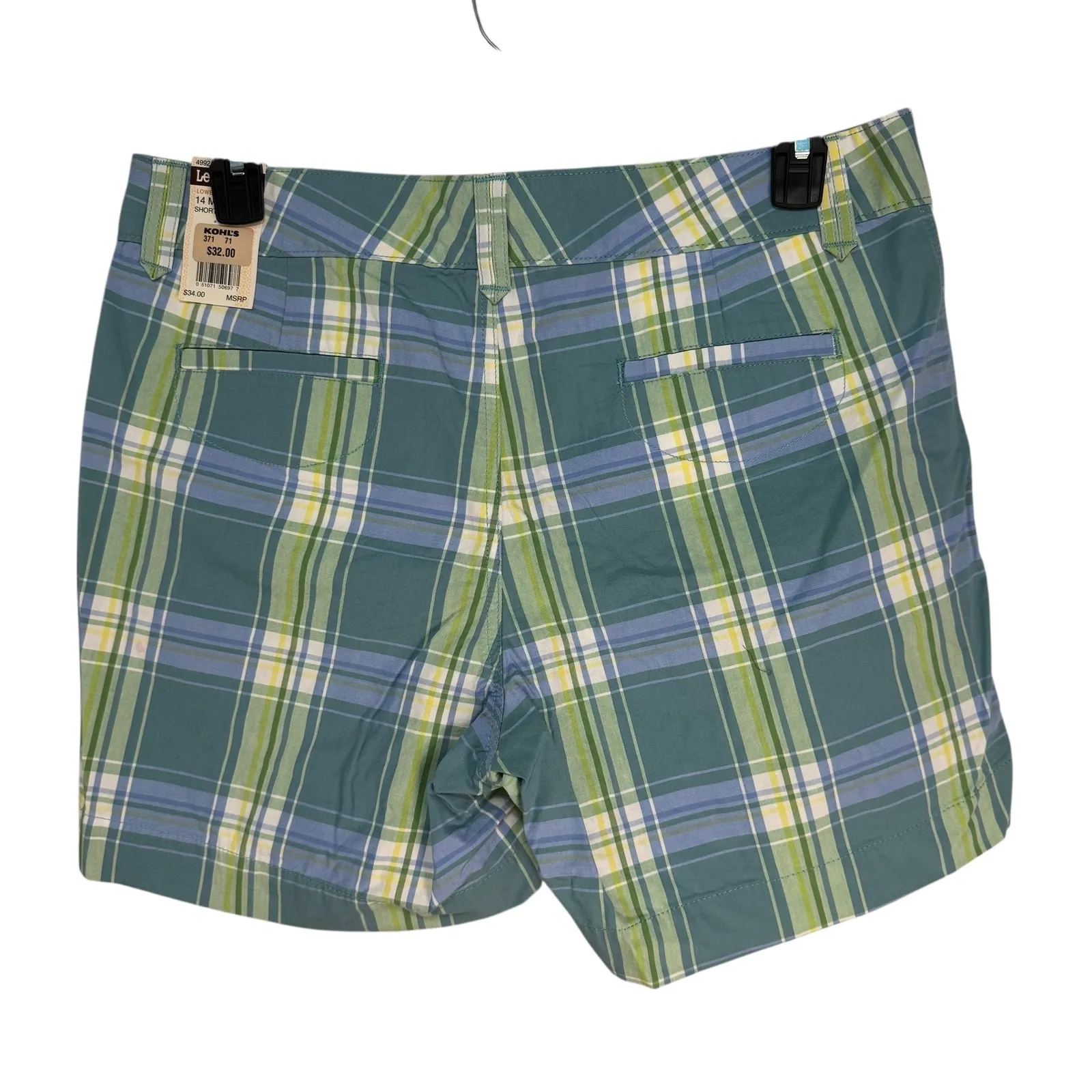 Lee One True Fit Women Plaid Shorts Lower Waist Medium Blue Ombre Size 14 - Image 8