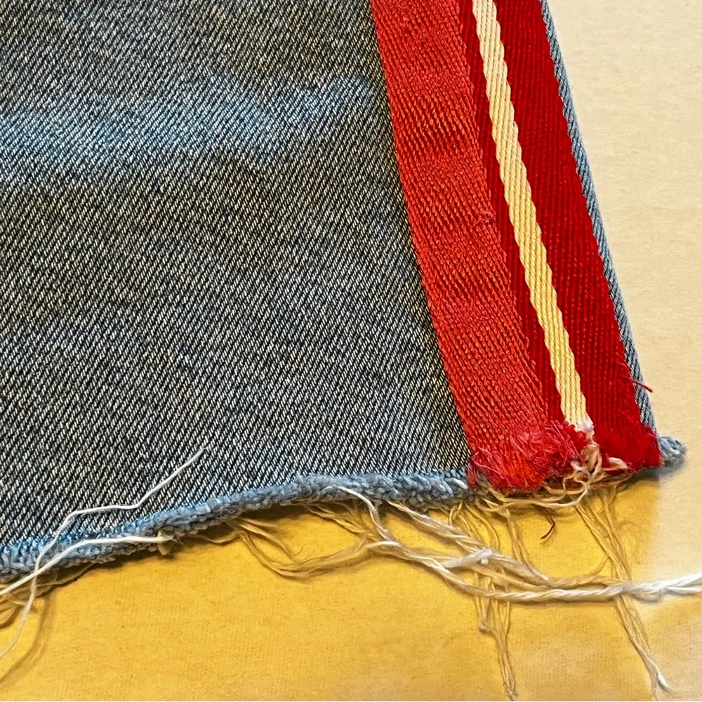 ZARA Authentic Denim TRF Womens Size Small Blue Denim Jean Skirt Red Stripe Mini - Image 5