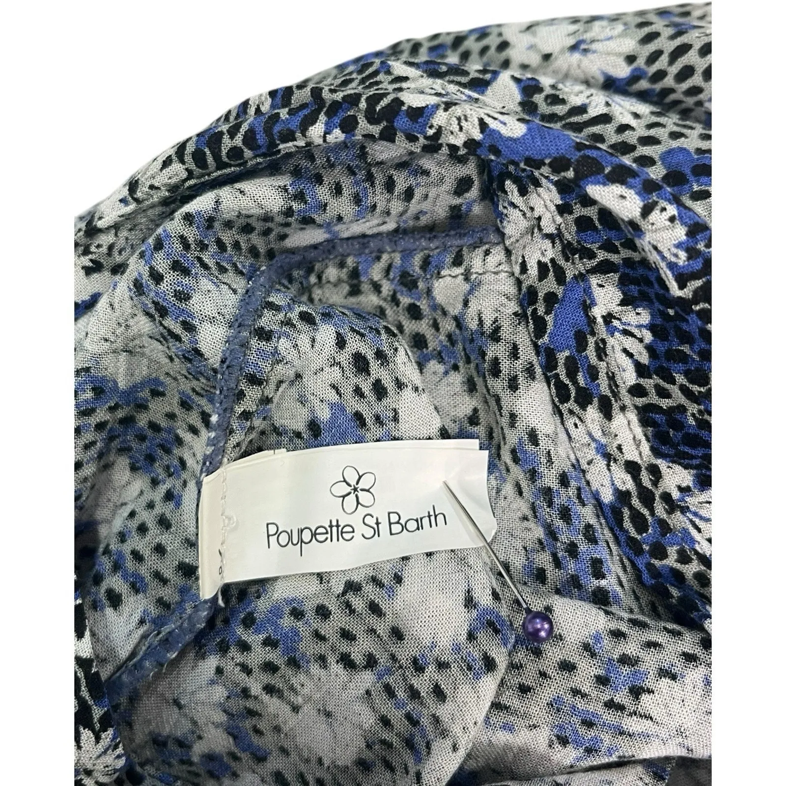 Poupette St Barth Lucy Romper Womens Small Blue Floral Lace Up Boho Revolve - Image 9