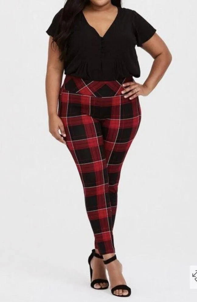 Torrid Womans Sz 4R Premium Ponte Red Plaid Pixie Pants Comfort NWOT - Image 3