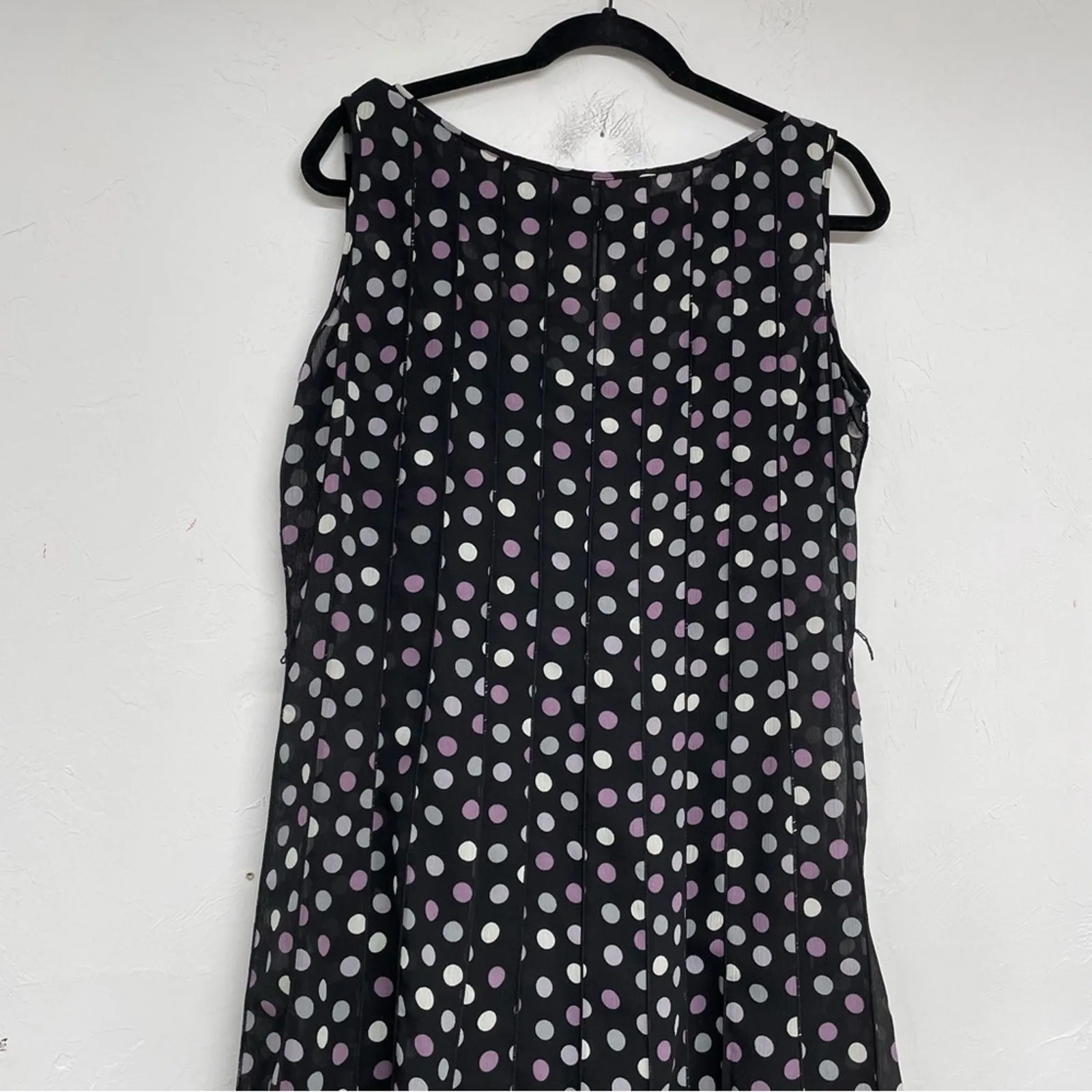 Sandra Darren Black Purple & Grey Polka Dot Pleated Sleeveless Mini Dress 14 - Image 4