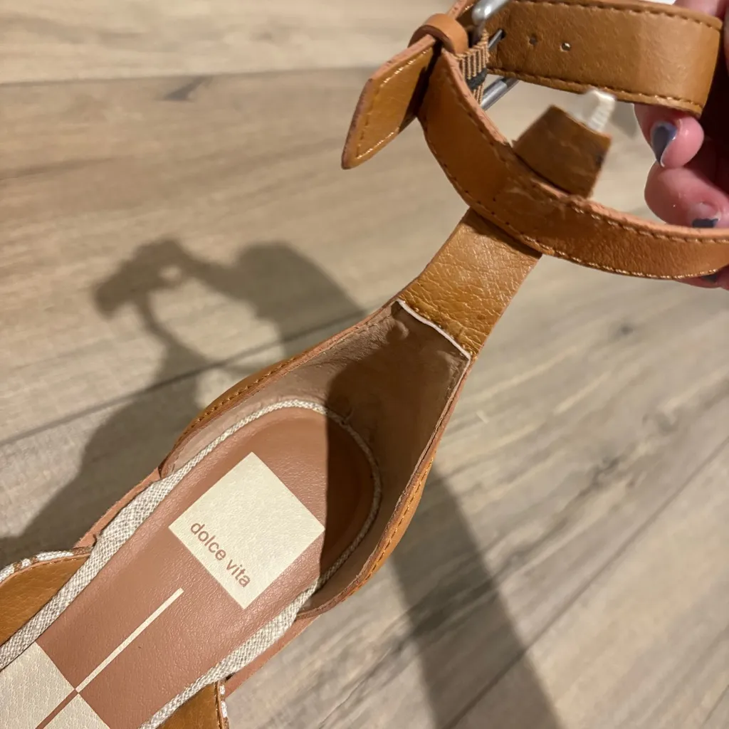 DOLCE VITA Urbane Zebra Wedge Sandal Platform Heels Brown Natural‎ Canvas cork 7 Tan - Image 8