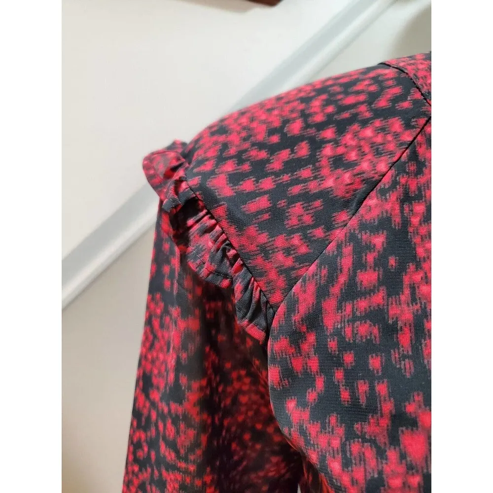 Beach Lunch Lounge Kelsea Babydoll Black & Red V-Neck Long Sleeve Dress L/G/G - Image 5