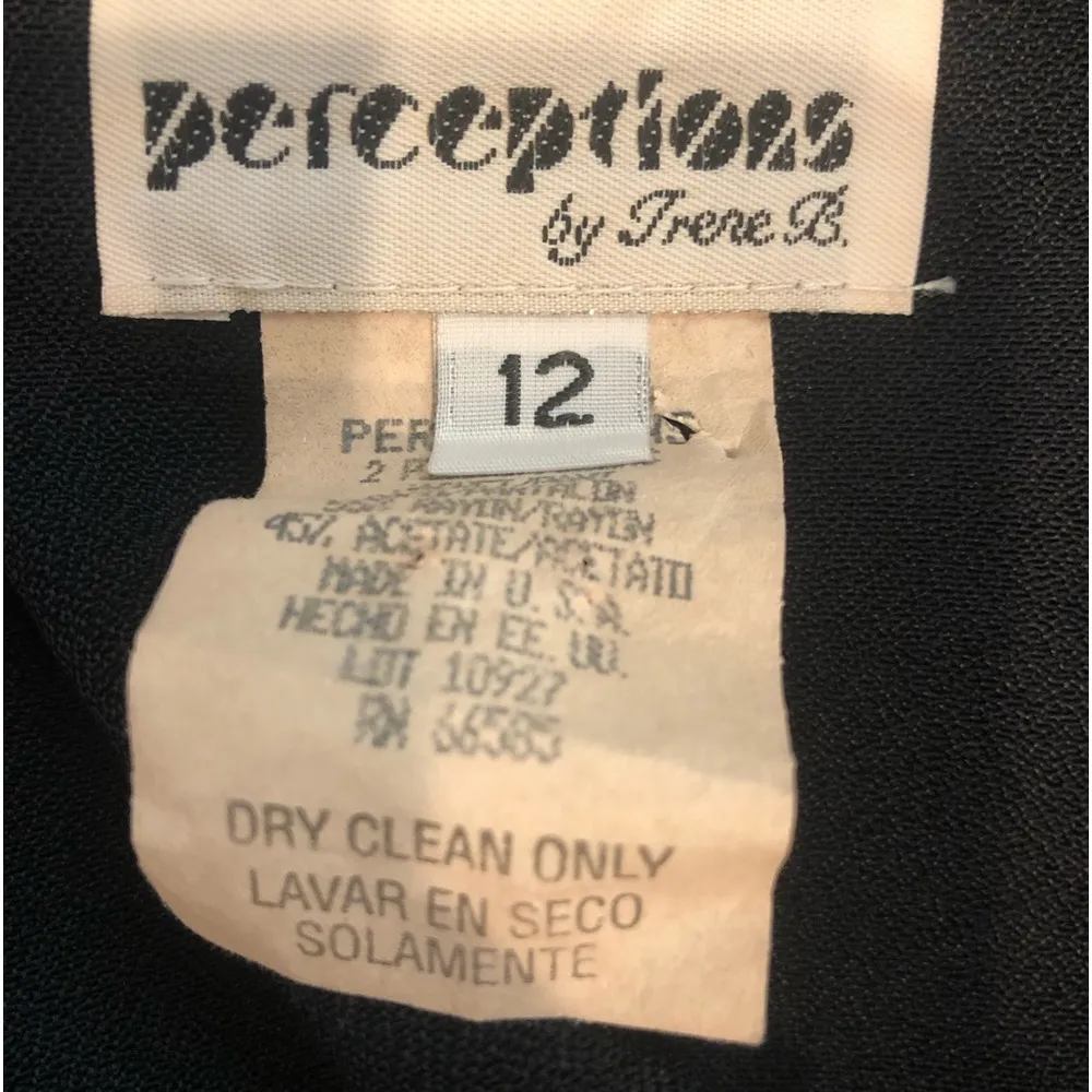 Perceptions Black Rayon Blazer Jacket Floral Embroidered Satin Collar Womens 12 - Image 9