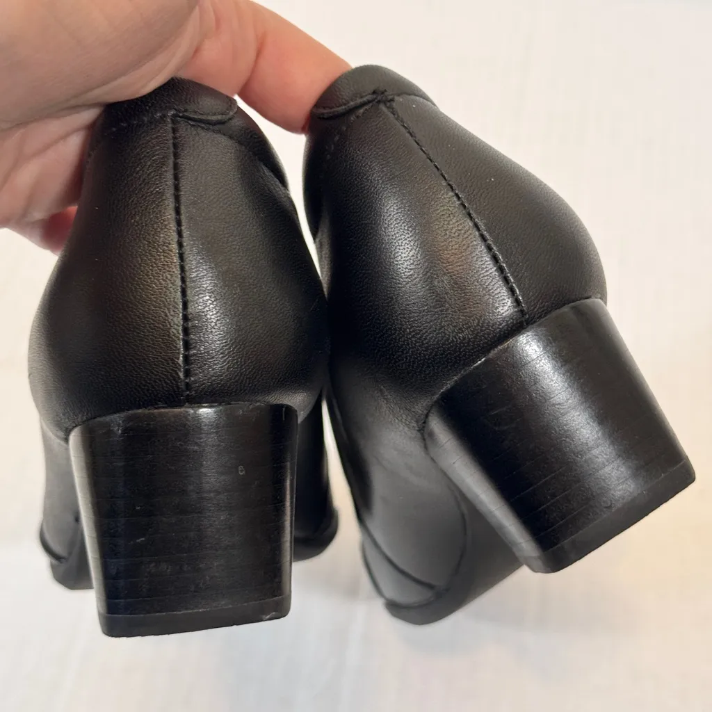 Clarks Black Leather Mary Jane Heels Womens 7.5 Preppy School Girl Shoes Classic - Image 4