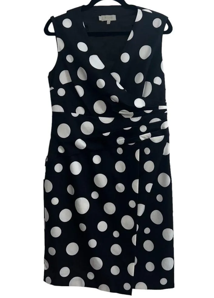 Elsa Polka Dot Faux Wrap Sheath Dress Black & Ivory - Image 4